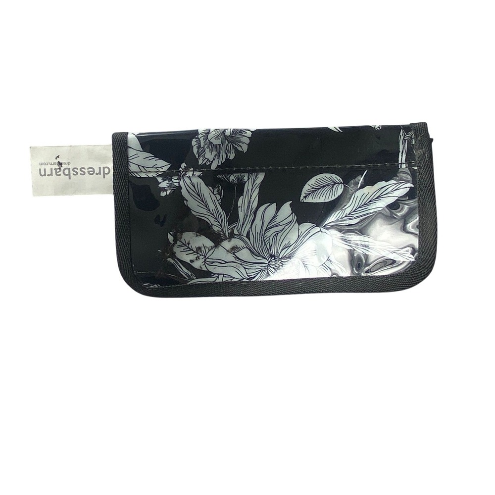 Dressbarn Black Floral‎ Clear Panel Cosmetic Bag Pouch